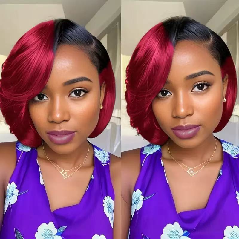 European and American wigs Ladies' parted bangs short hair wig Micro roll shaped wig Fashion lace synthetic full head cover