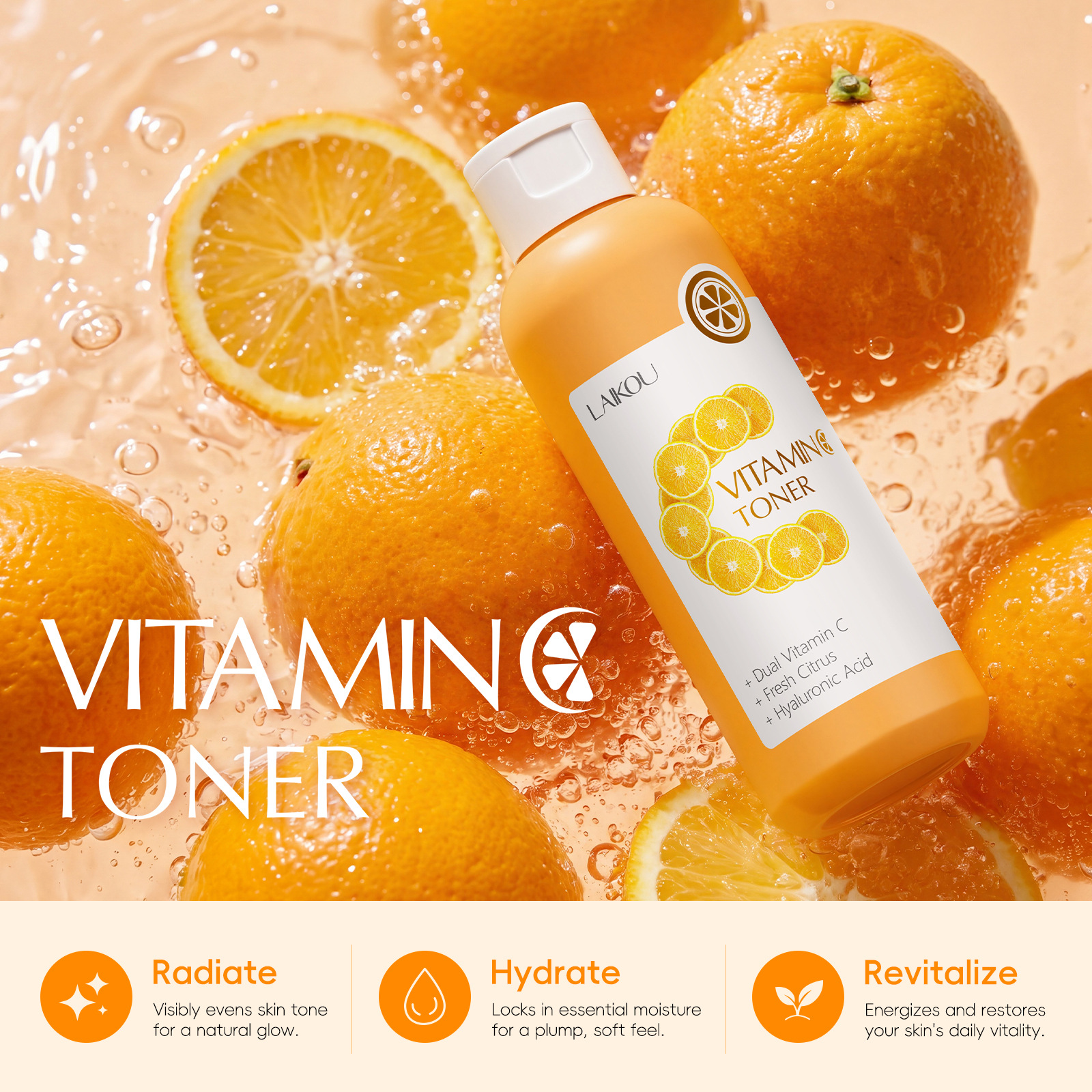 New LAIKOU Vic Toner 160ml High Capacity Vitamin C Essence Liquid Moisturizing, Hydrating, Whitening