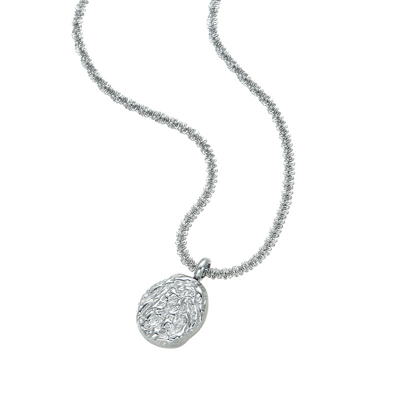 Sparkling texture pendant titanium steel necklace for men  simple and versatile round brand  irregular tin foil texture necklace