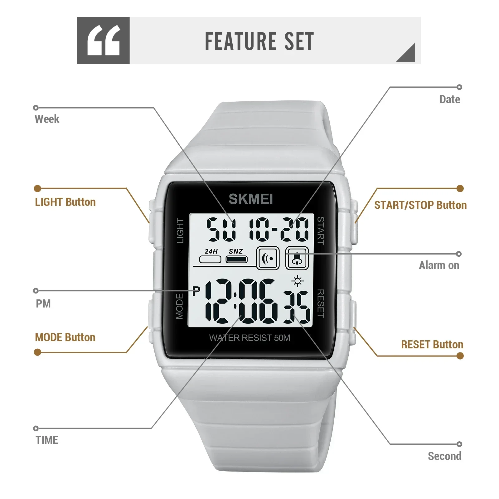 Digital Watch for Men Sport Calendar Countdown Waterproof Wristwatch Mens Shockproof Clock
