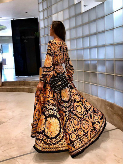 Women's European And American Bohemian New V-neck Digital Retro Printing New Dress
