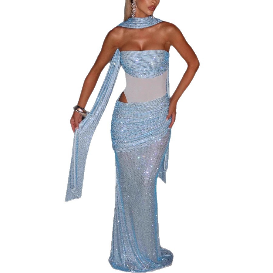Free delivery of high-quality 2026 new summer women's clothing hot selling sequined ribbon sleeveless strapless dress