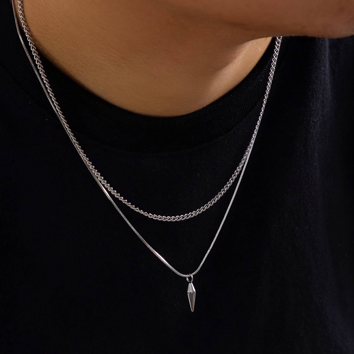 Men's new versatile necklace  men's double layered layering  niche hip-hop trendy cool accessories  accessories and jewelry