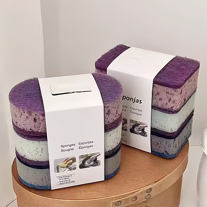 3Pcs Thickened High-Density Colorful Sponge Scrubber - Double-Sided Oil-Proof Dishwashing Brush, Durable Kitchen Cleaning Pad