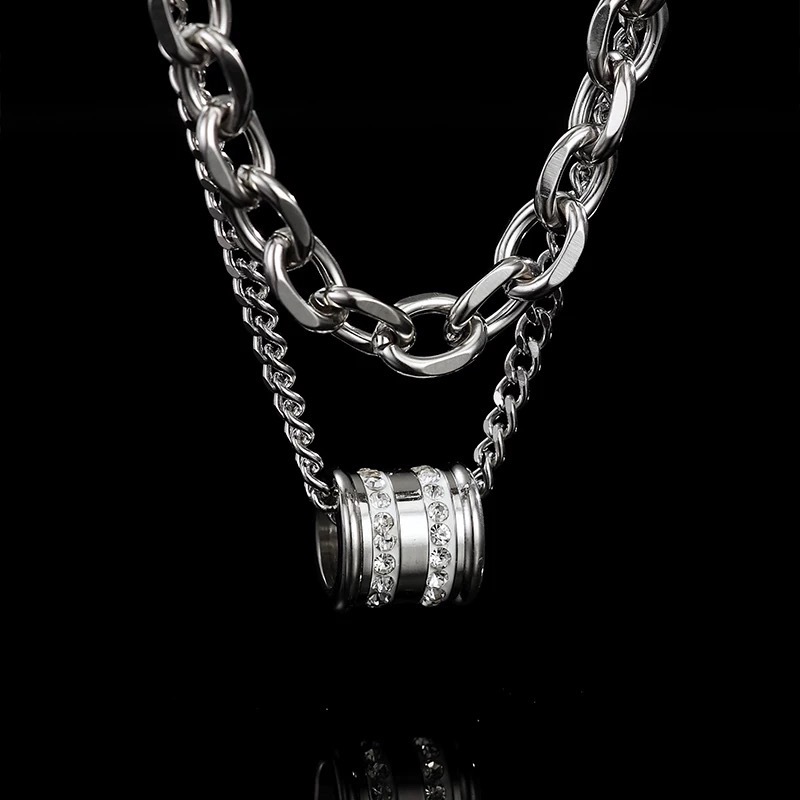 New Fashionable Double layered Stacked Transport Bead Necklace forMen's Hip Hop Trendy Cool Collarbone Chain Versatile Accessory