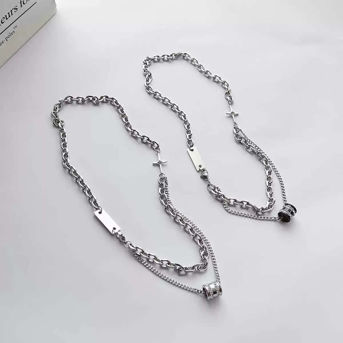 New Fashionable Double layered Stacked Transport Bead Necklace forMen's Hip Hop Trendy Cool Collarbone Chain Versatile Accessory