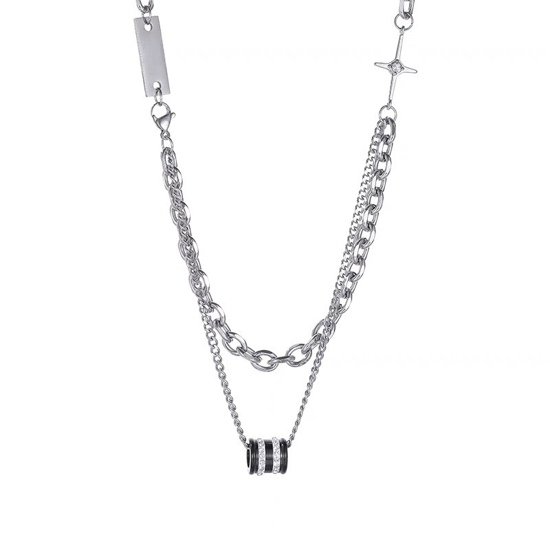 New Fashionable Double layered Stacked Transport Bead Necklace forMen's Hip Hop Trendy Cool Collarbone Chain Versatile Accessory