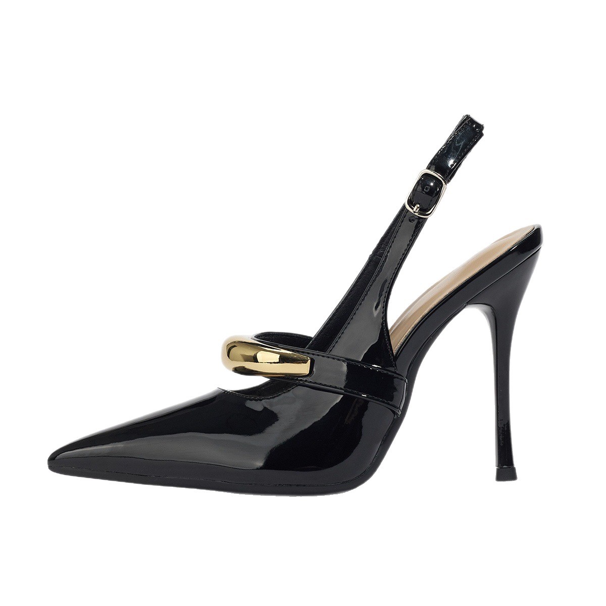 New Fashionable Pointed Metal Strap with Thin Heel and Backspace Large High Heel Sandals