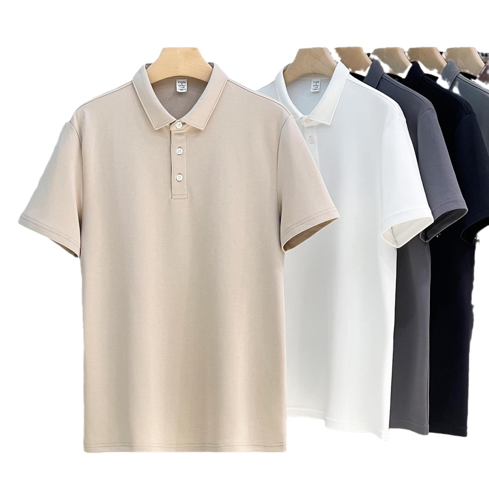 Cotton solid color polo shirt with a light and mature collar, business short sleeved T-shirt, commuting men's shirt