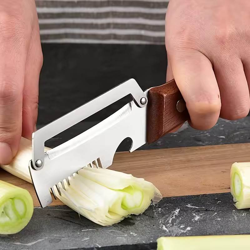 New Three in One Multifunctional Peeler, Scallion Slicer, Wooden Handle, Suitable for Sugarcane, Fruits, and Vegetables