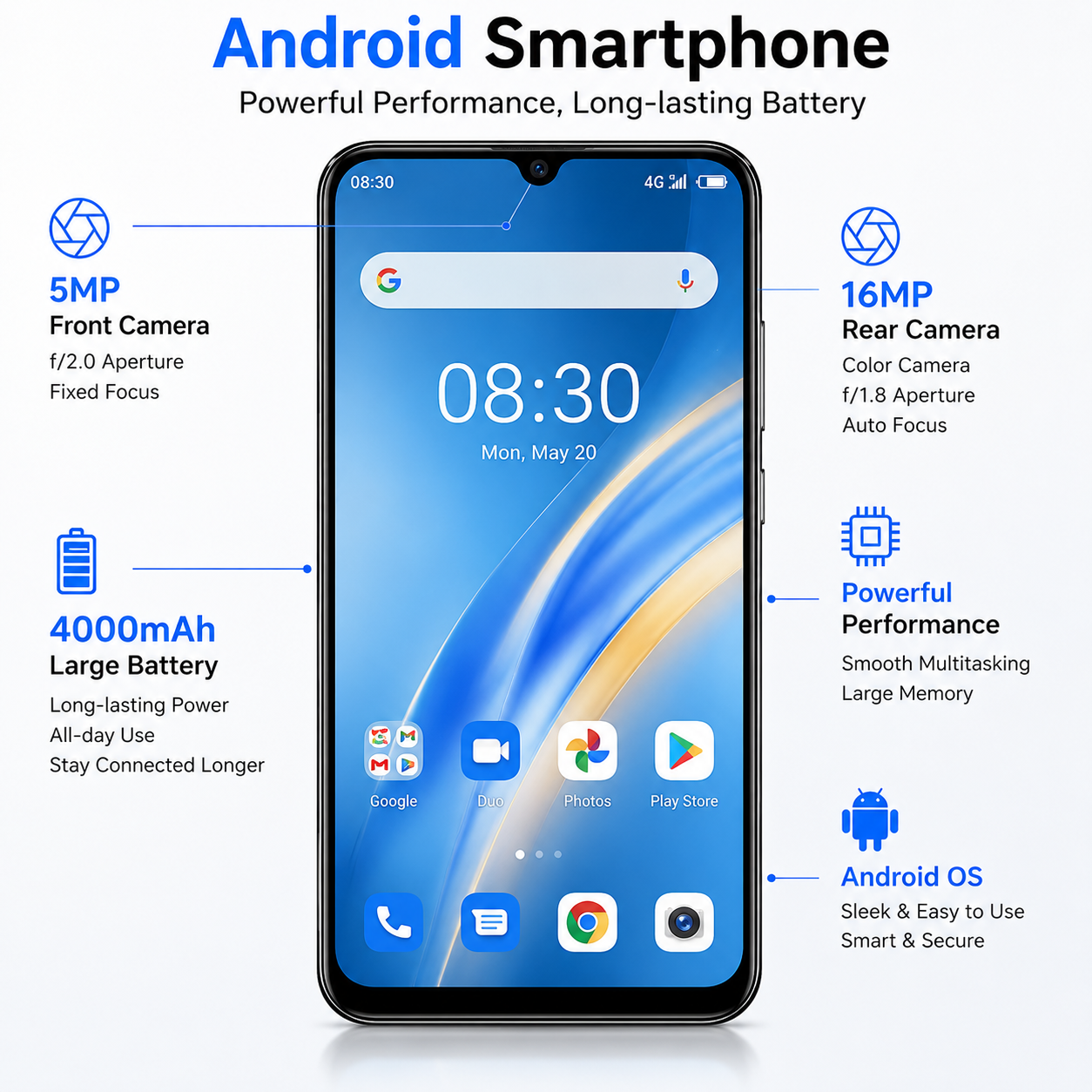 i16Pro Max – 6.9" HD+ 4G Smartphone, 4000mAh Battery, 16MP Camera, Dual SIM, Made for Africa