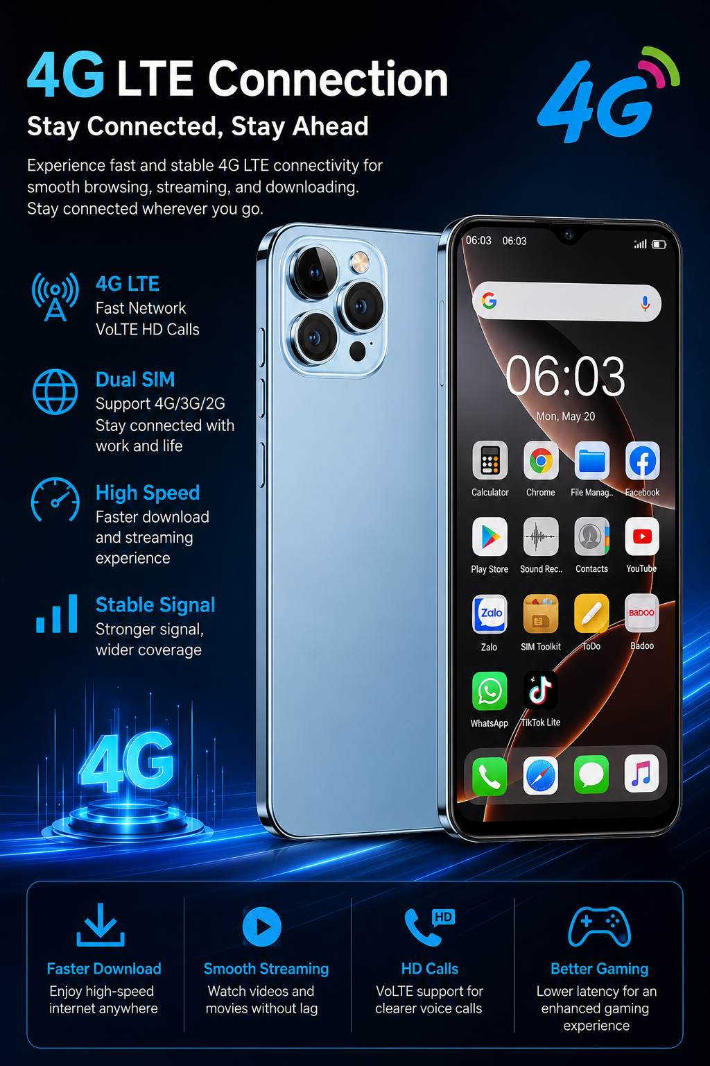 i16Pro Max – 6.9" HD+ 4G Smartphone, 4000mAh Battery, 16MP Camera, Dual SIM, Made for Africa