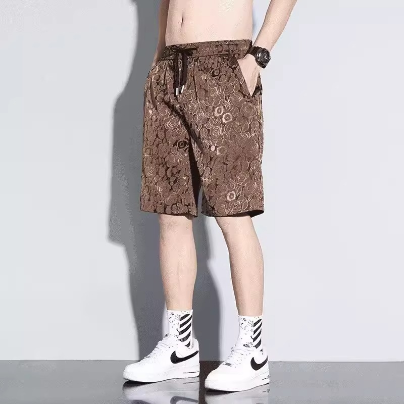 Summer Casual Ice Silk Loose Fit Five Inch Lightweight Quick Dry Breathable Beach Shorts Men's Fashion Straight Leg Pants