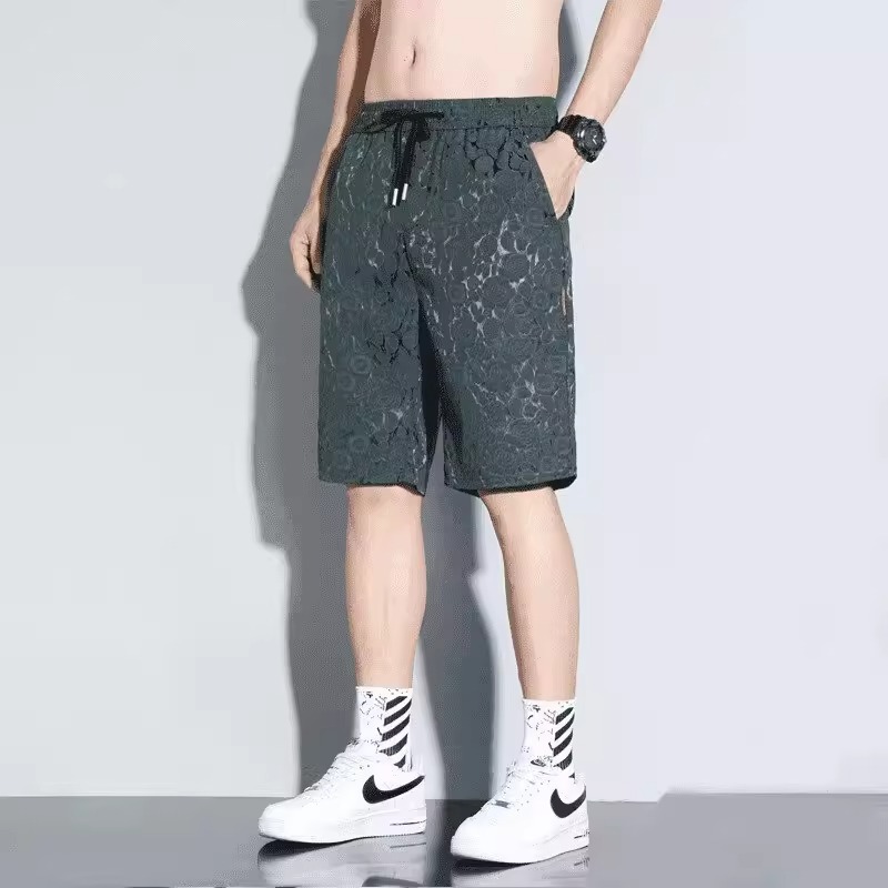 Summer Casual Ice Silk Loose Fit Five Inch Lightweight Quick Dry Breathable Beach Shorts Men's Fashion Straight Leg Pants