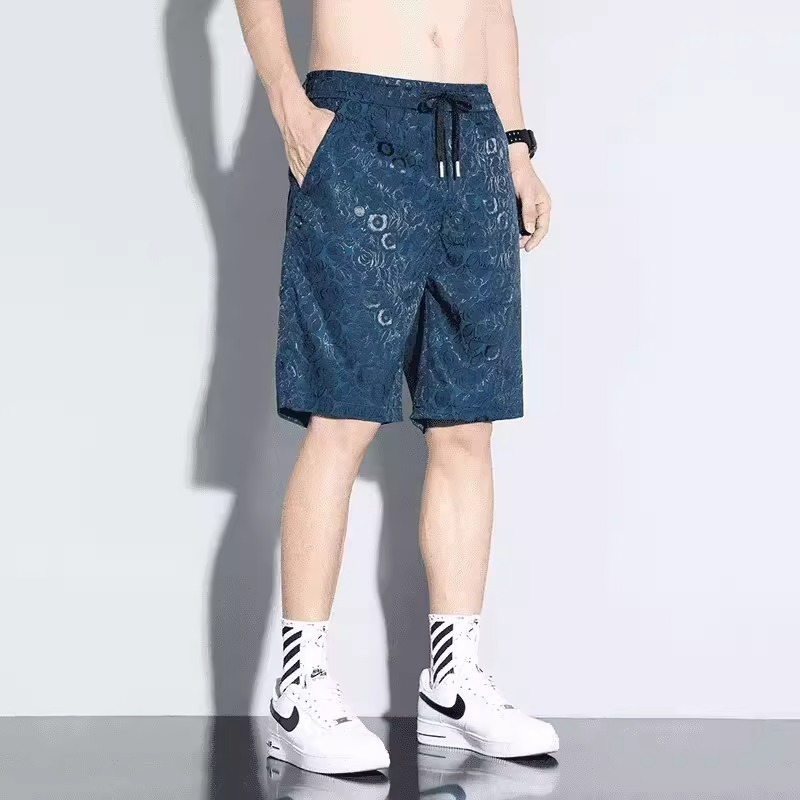 Summer Casual Ice Silk Loose Fit Five Inch Lightweight Quick Dry Breathable Beach Shorts Men's Fashion Straight Leg Pants