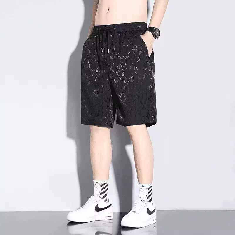 Summer Casual Ice Silk Loose Fit Five Inch Lightweight Quick Dry Breathable Beach Shorts Men's Fashion Straight Leg Pants