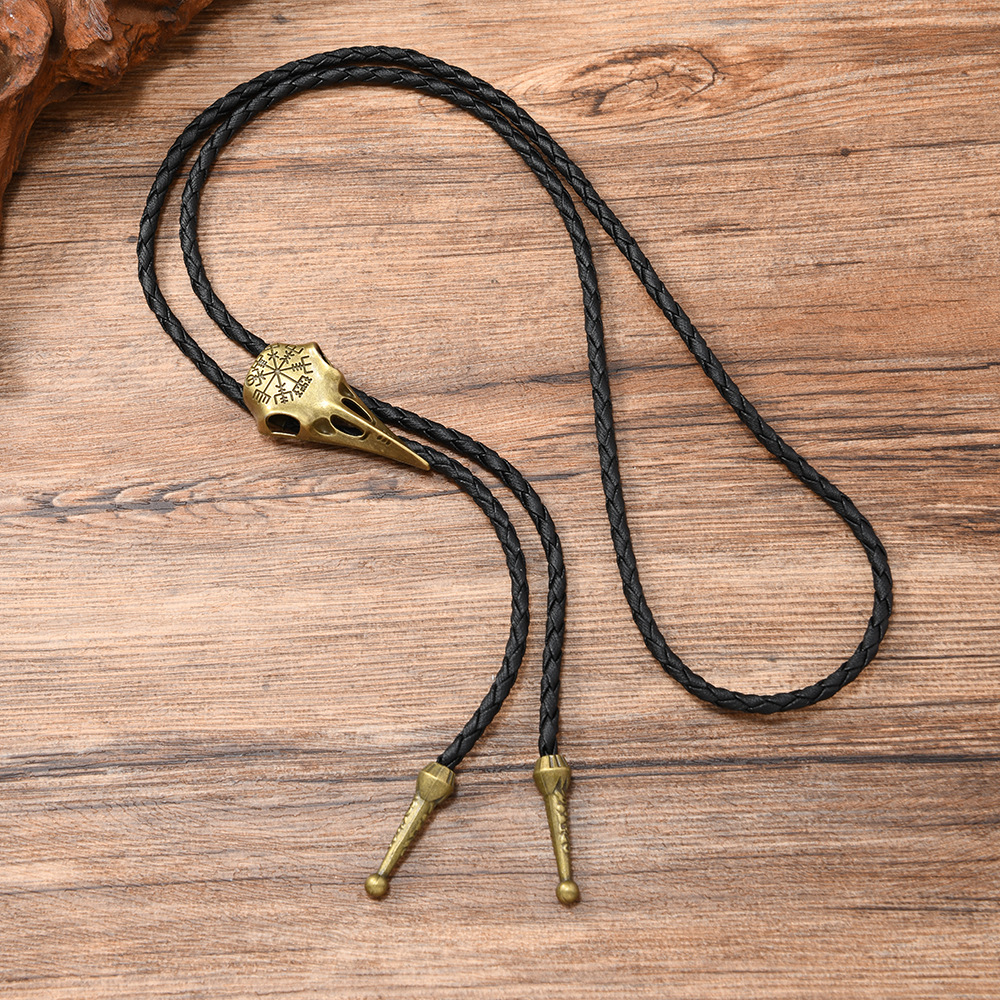 New Fashion Leather Rope Tie Crow Head Versatile Necklace Nordic Mythical Viking Skull Crow Pendant Men's Talisman Necklace