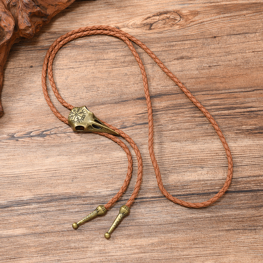 New Fashion Leather Rope Tie Crow Head Versatile Necklace Nordic Mythical Viking Skull Crow Pendant Men's Talisman Necklace