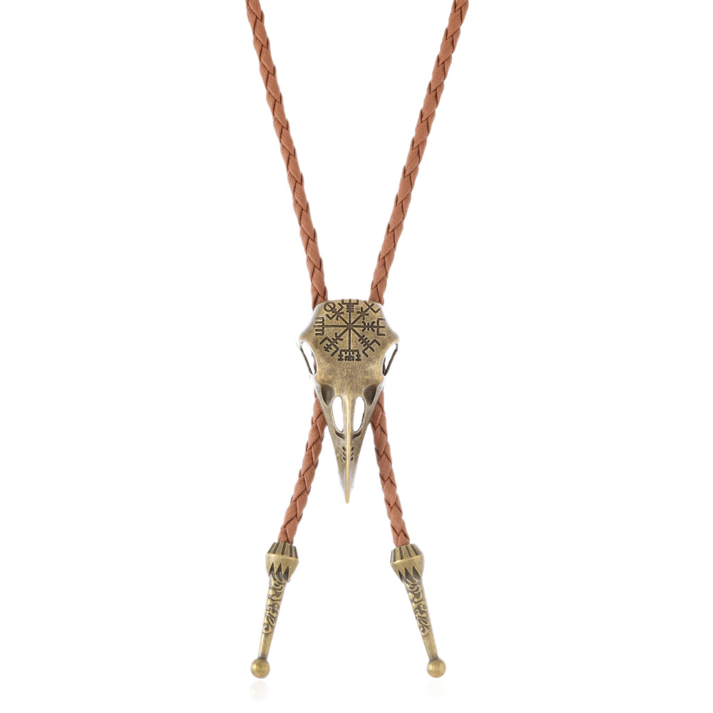 New Fashion Leather Rope Tie Crow Head Versatile Necklace Nordic Mythical Viking Skull Crow Pendant Men's Talisman Necklace