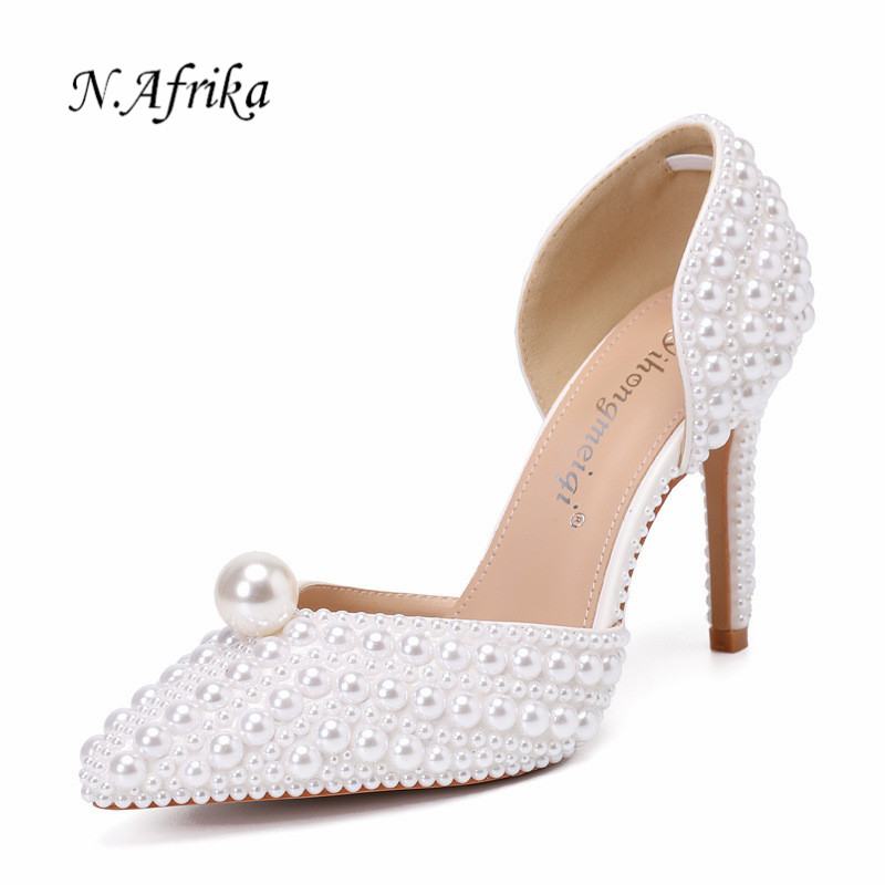 "DUMA"Women Pearl Wedding Shoes Slip On Pointed Toe Thin Stiletto High Heel Pumps New Style Drop Shipping