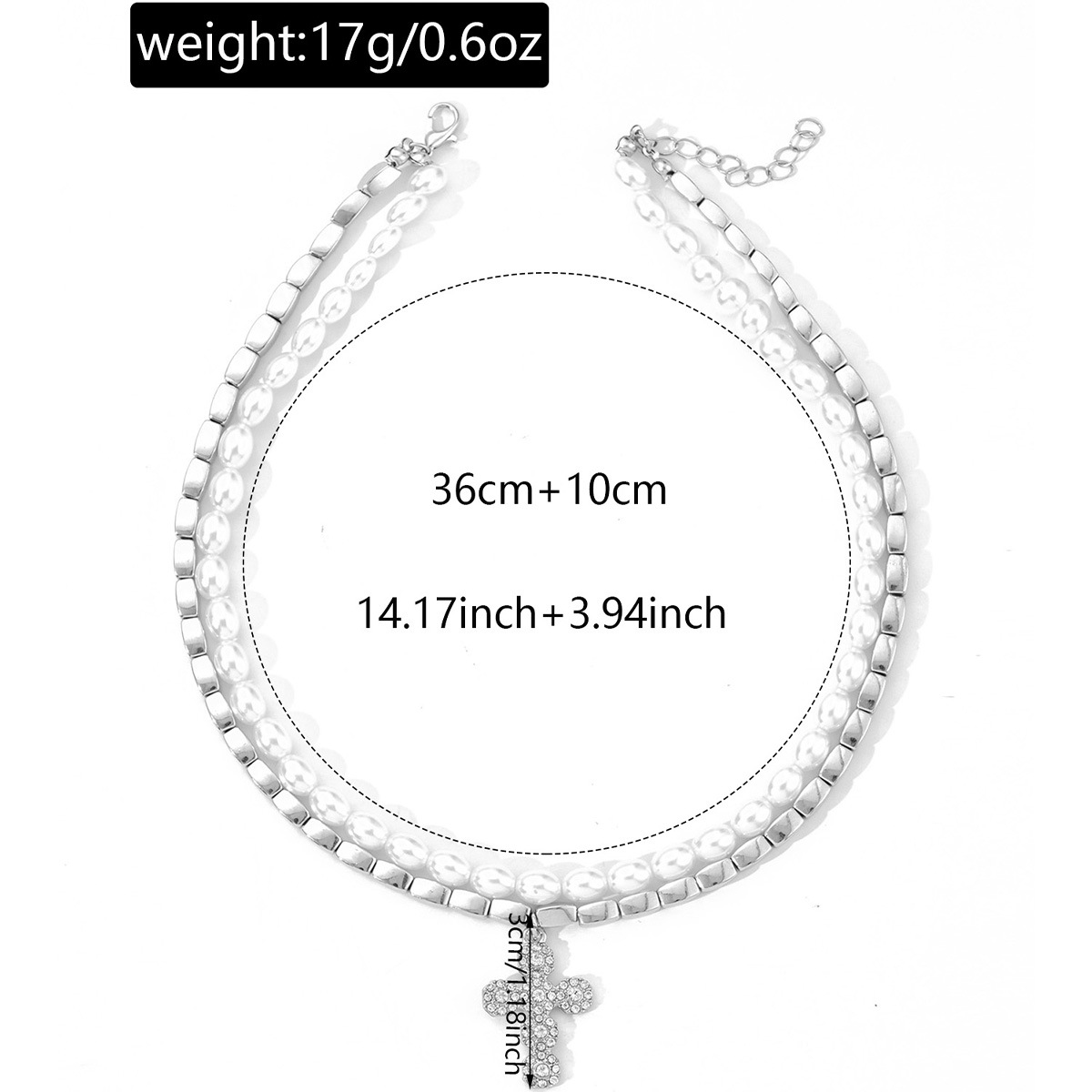 Women Baroque Faux Pearl Necklace Luxury Cross‑Shaped Diamond‑Inlaid Pendant Clavicle Chain Minimalist High‑end Niche Design