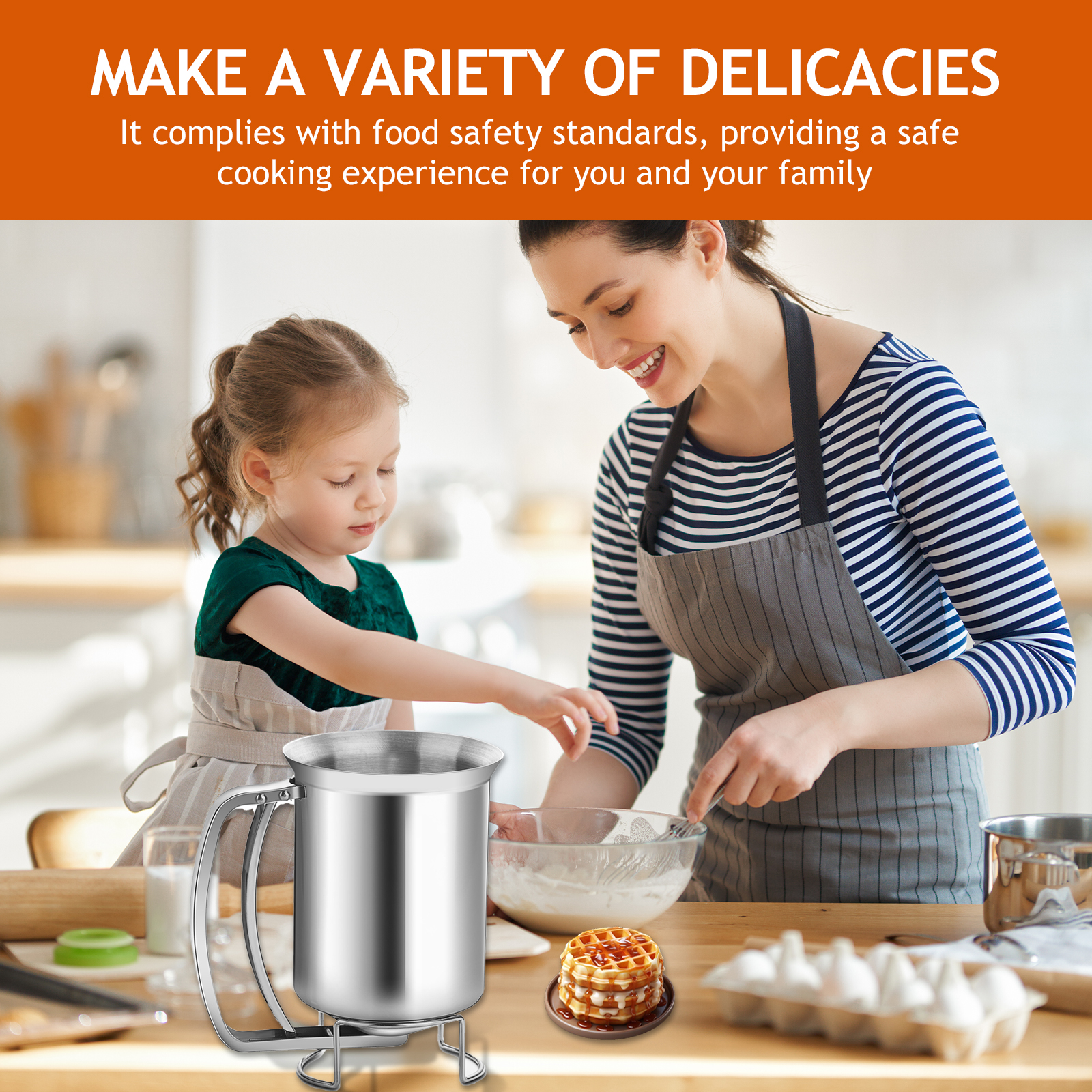 900ml Mix Batter Separator, Cake Pancake Pourer, Muffins Cooking Funnel, Stainless Steel Egg Tart Liquid Dispenser