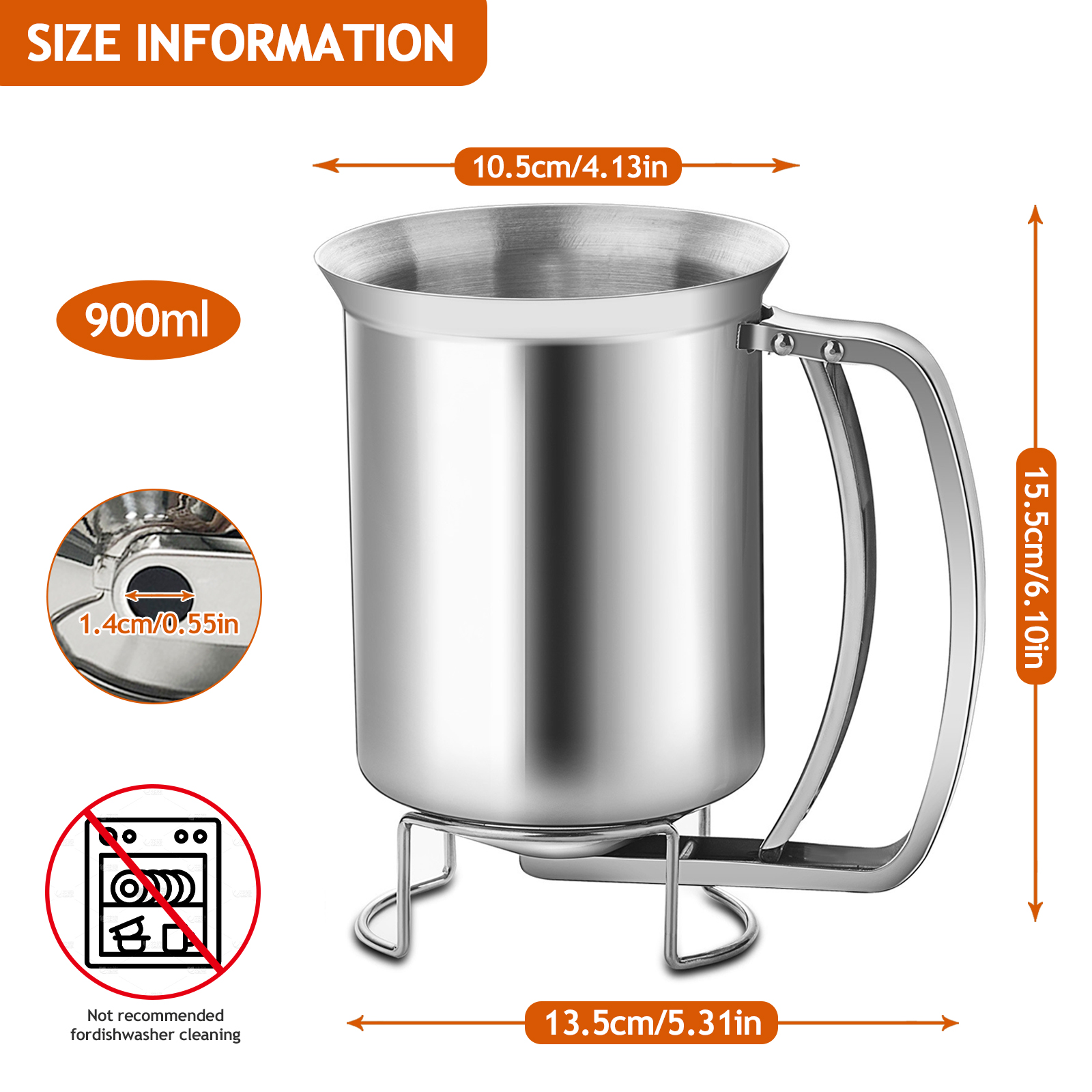 900ml Mix Batter Separator, Cake Pancake Pourer, Muffins Cooking Funnel, Stainless Steel Egg Tart Liquid Dispenser