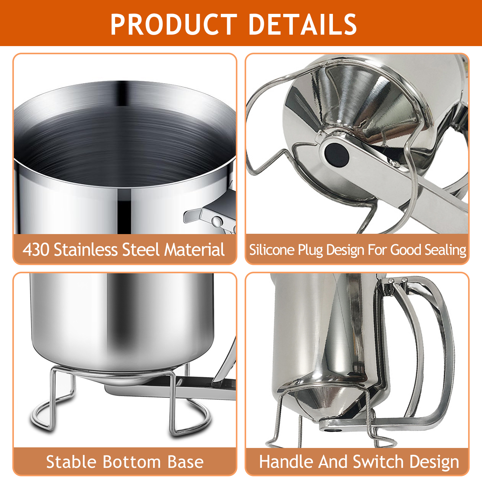 900ml Mix Batter Separator, Cake Pancake Pourer, Muffins Cooking Funnel, Stainless Steel Egg Tart Liquid Dispenser