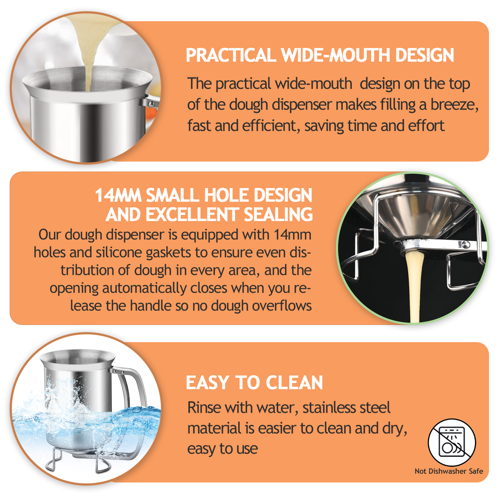 900ml Mix Batter Separator, Cake Pancake Pourer, Muffins Cooking Funnel, Stainless Steel Egg Tart Liquid Dispenser
