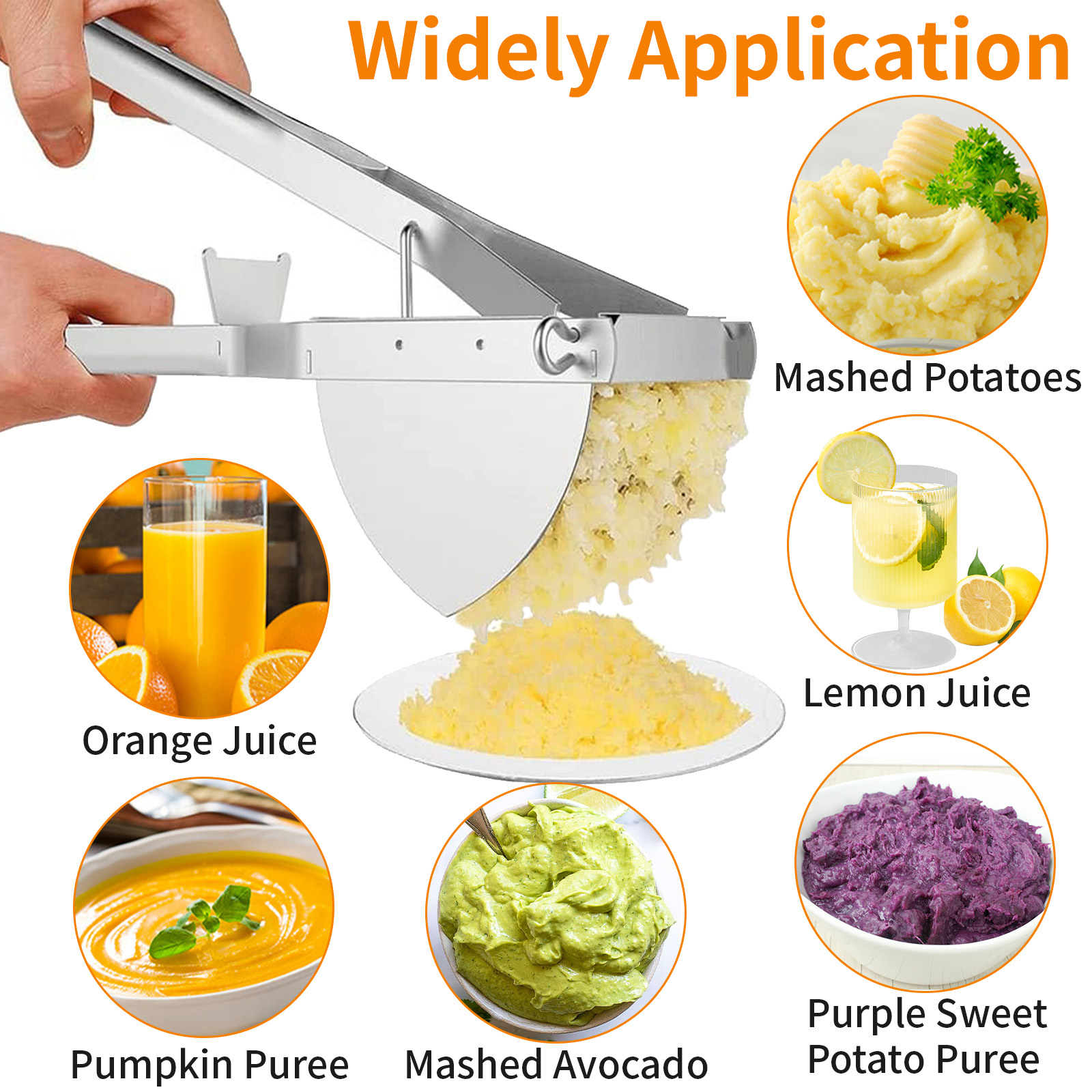 Potato Ricer, Potato Mashers, Heavy Duty Stainless Steel Garlic Crusher, Potatoes Saving Labor Masher with Nonslip