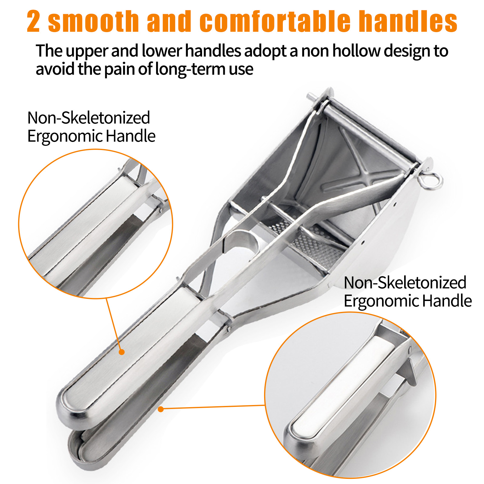 Potato Ricer, Potato Mashers, Heavy Duty Stainless Steel Garlic Crusher, Potatoes Saving Labor Masher with Nonslip