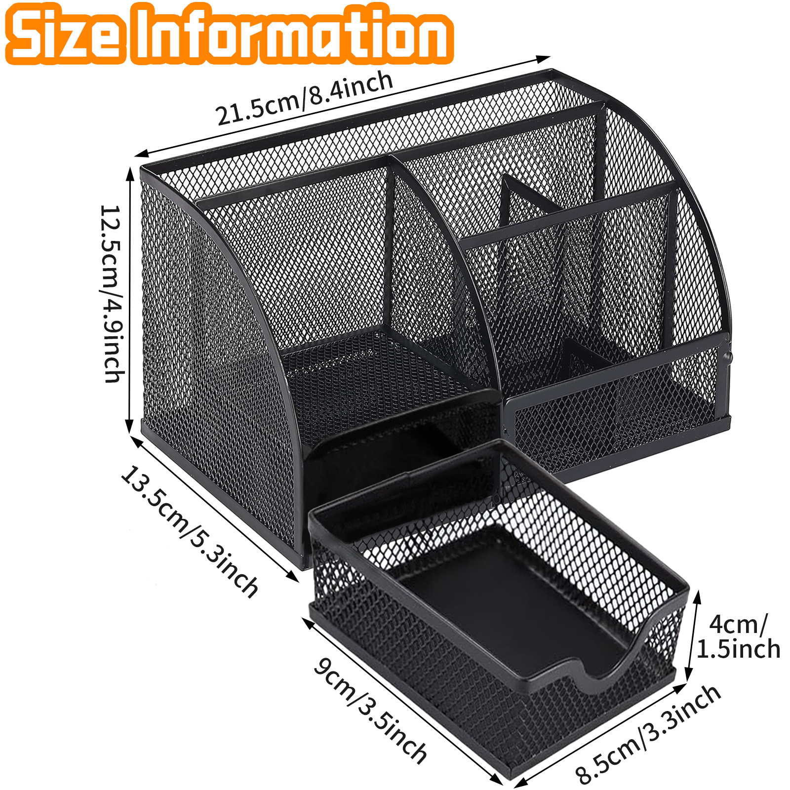 Desk Supplies Organisers, Mesh Desk Organiser with 6 Compartments and 1 Sliding Drawer