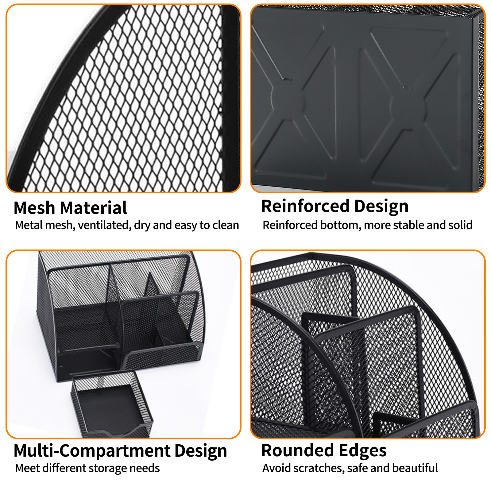 Desk Supplies Organisers, Mesh Desk Organiser with 6 Compartments and 1 Sliding Drawer