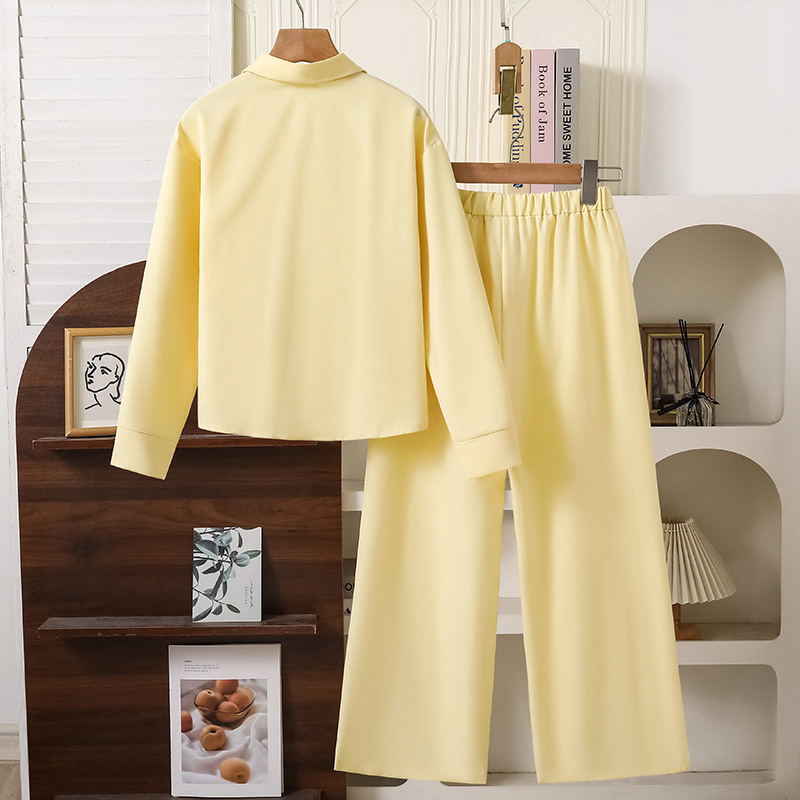 Girls' Set Autumn New style Children's solid color yellow collar shirt trousers two-piece set