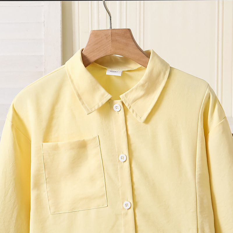 Girls' Set Autumn New style Children's solid color yellow collar shirt trousers two-piece set