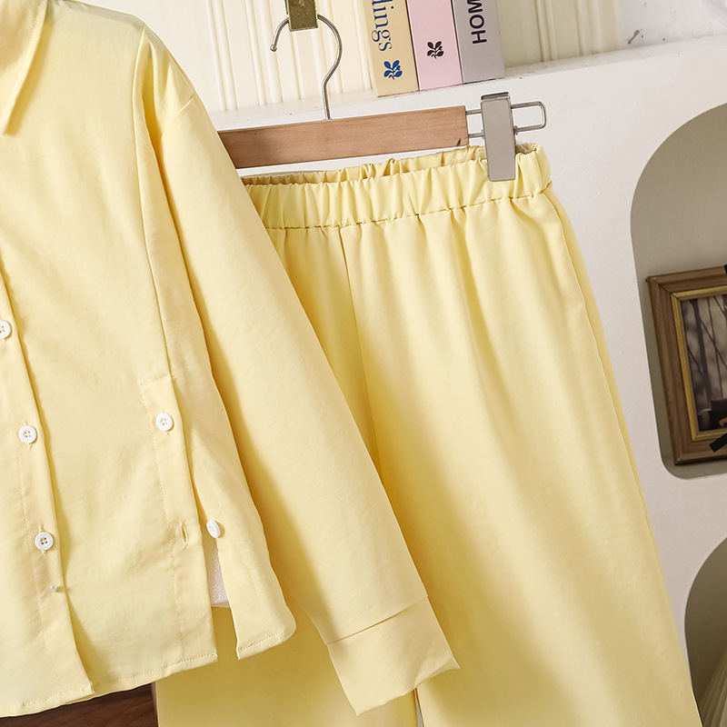 Girls' Set Autumn New style Children's solid color yellow collar shirt trousers two-piece set