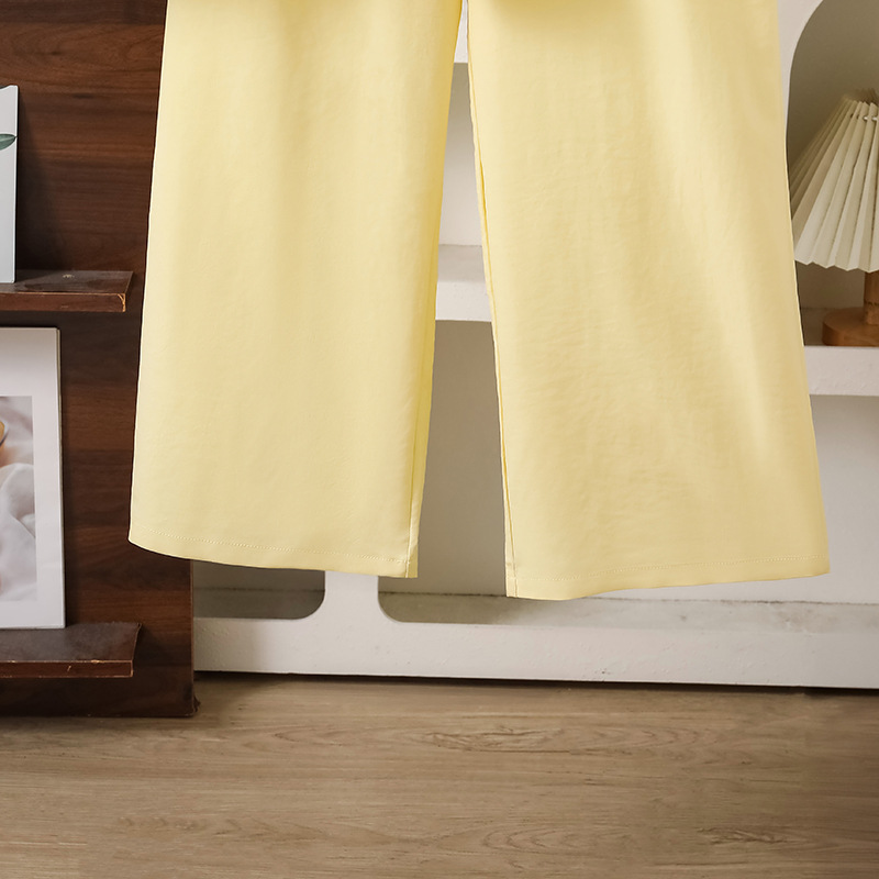 Girls' Set Autumn New style Children's solid color yellow collar shirt trousers two-piece set