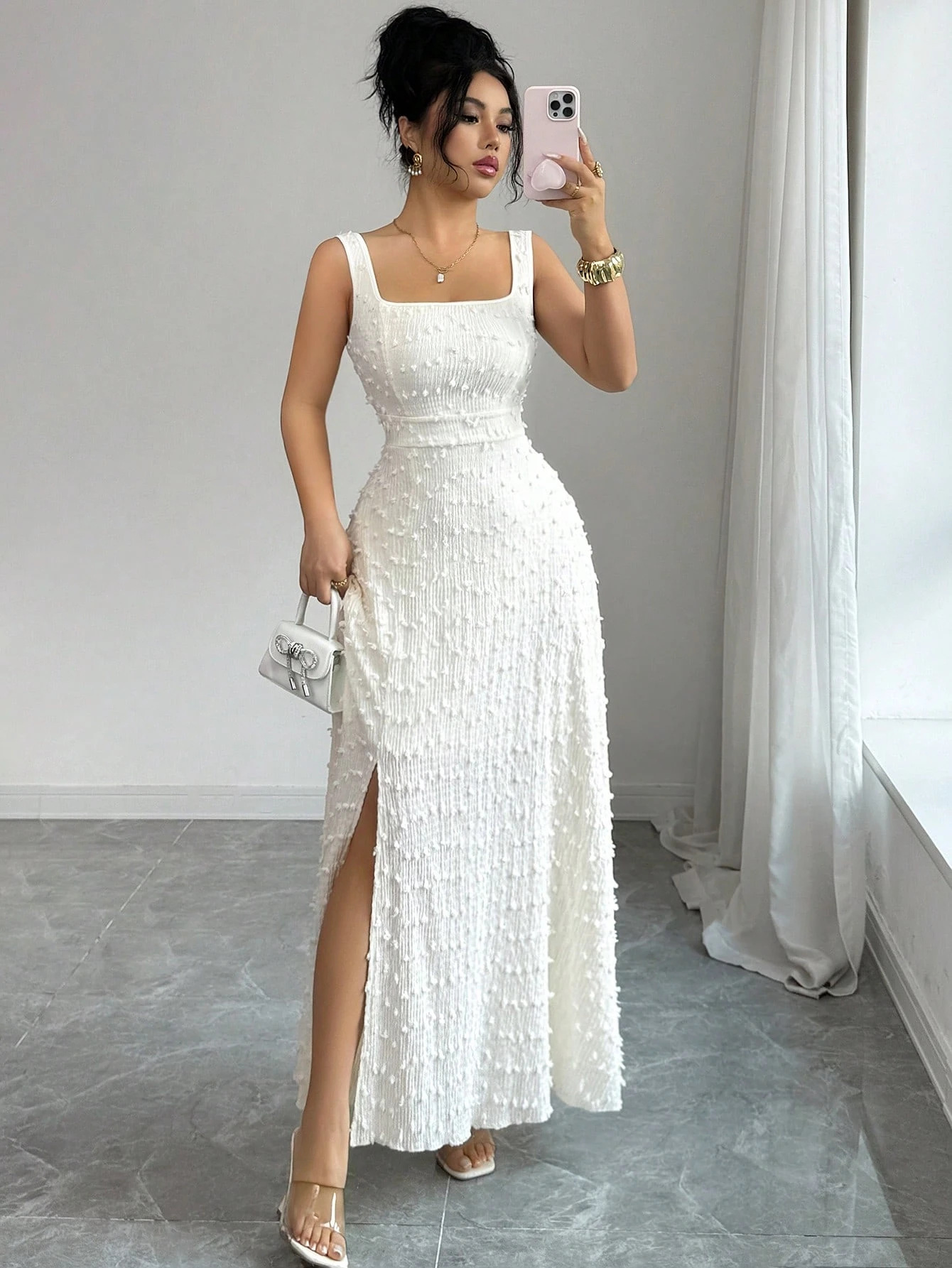 New European and American Summer Collection Ladies' elegant camisole jacquard split vest style backless long skirt