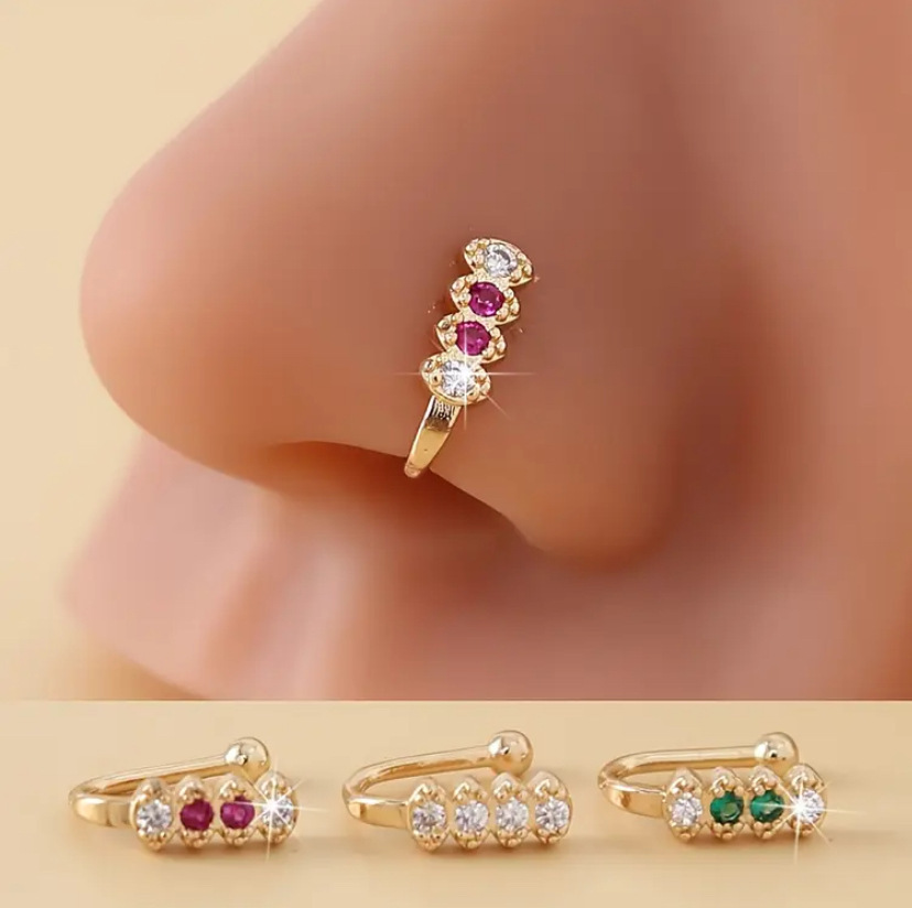 3pcs/pack U-shaped nose clip no need for perforated nose ring fashionable color zircon fake nose nail nose accessory