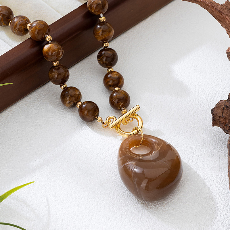 European and American New Brown Acrylic Bead Ladies' Fashion Necklace Vintage Elegant Jewelry