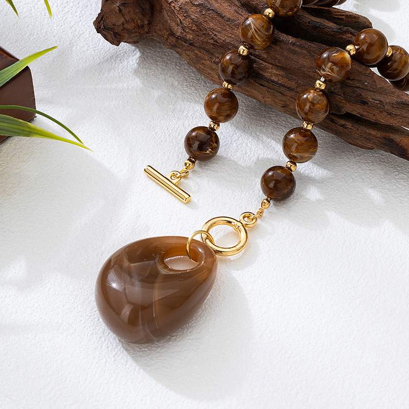 European and American New Brown Acrylic Bead Ladies' Fashion Necklace Vintage Elegant Jewelry