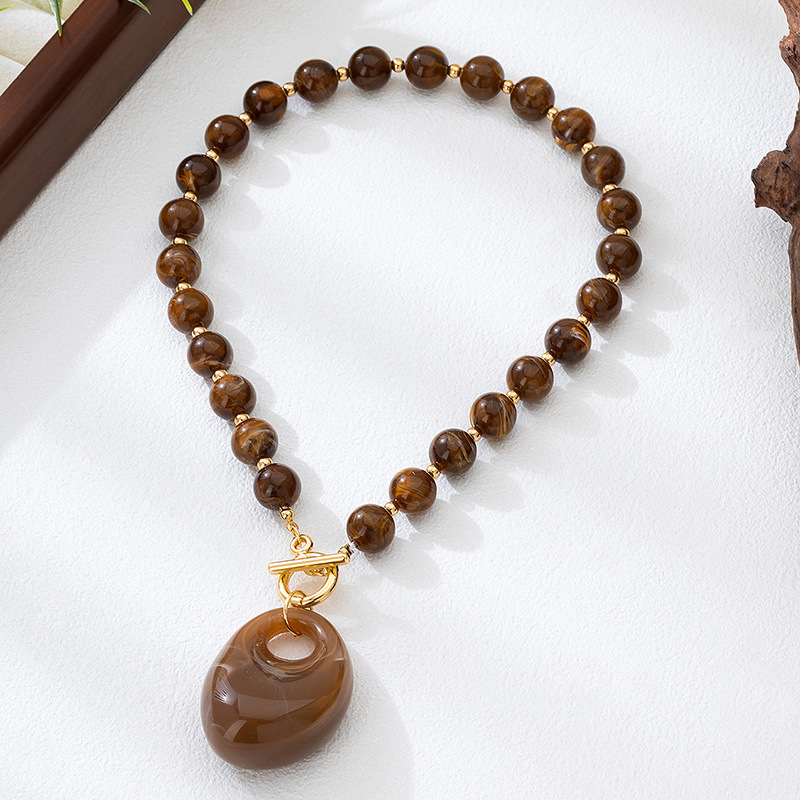 European and American New Brown Acrylic Bead Ladies' Fashion Necklace Vintage Elegant Jewelry