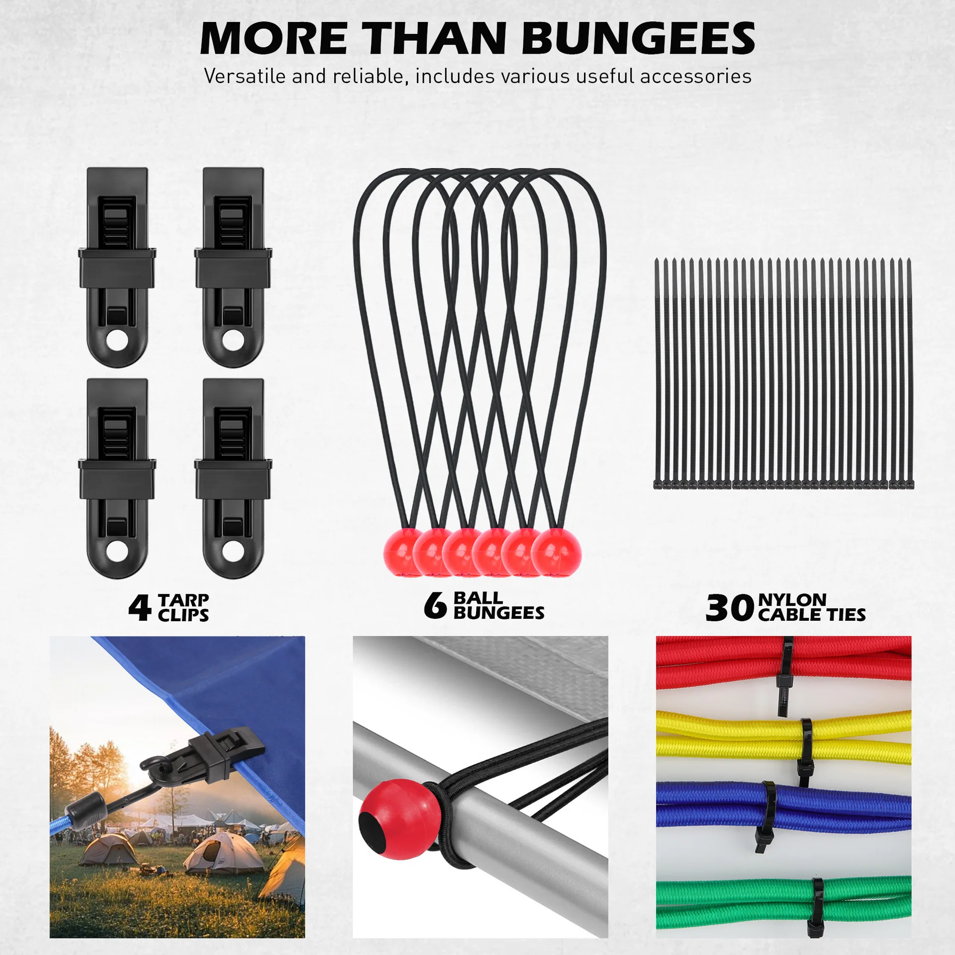 60PCS Car Luggage Rope 1360G Strap Belt, Camping Car Bicycle Motorcycle Elastic Strap, Multi-functional Camping Rope