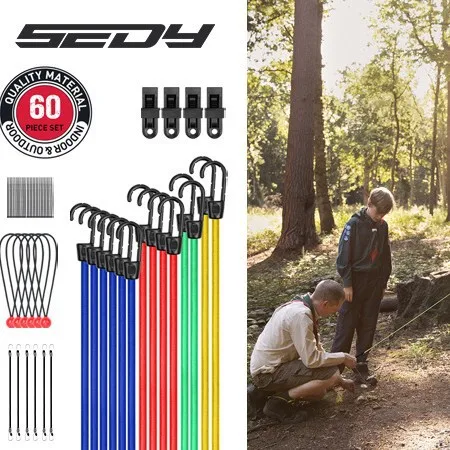 60PCS Car Luggage Rope 1360G Strap Belt, Camping Car Bicycle Motorcycle Elastic Strap, Multi-functional Camping Rope
