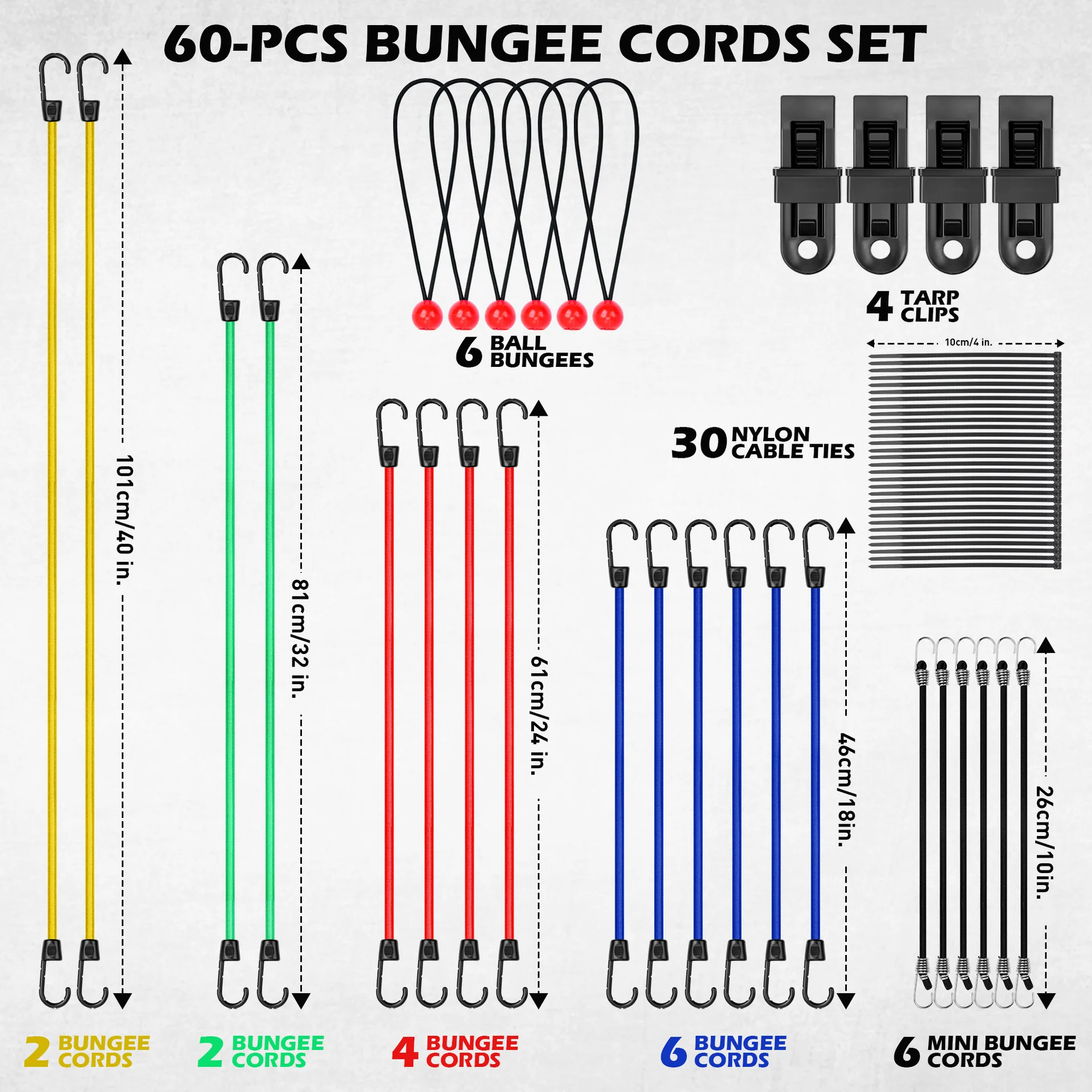 60PCS Car Luggage Rope 1360G Strap Belt, Camping Car Bicycle Motorcycle Elastic Strap, Multi-functional Camping Rope