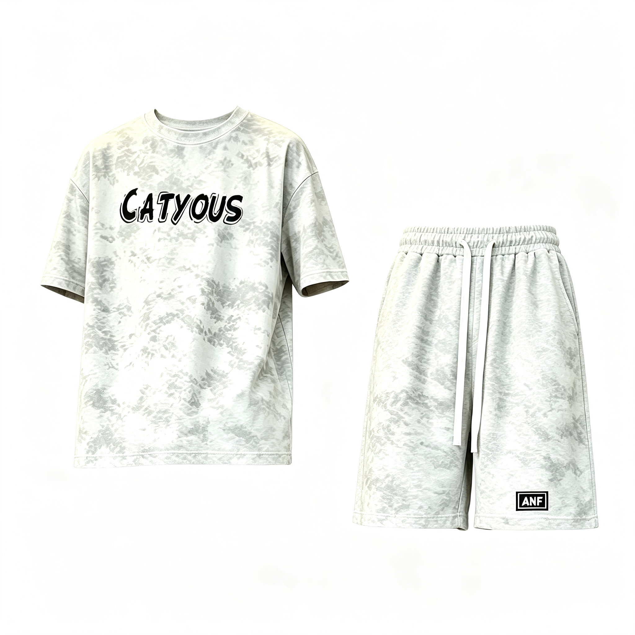 Men's 2 Piece Cotton Tracksuit Set, Tie Dye Loose Casual Short Sleeve T Shirt & Shorts Outfit, Plus Size Sportswear for Daily