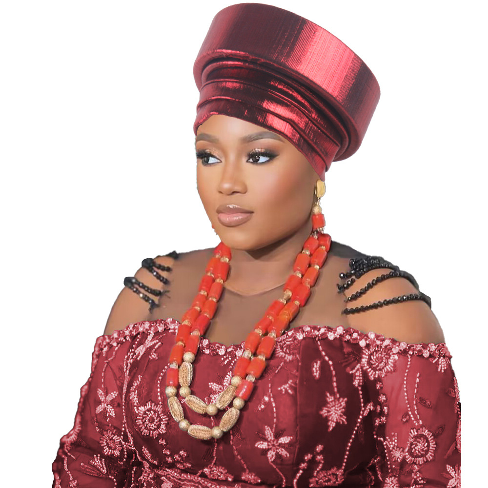 Bronzing African Headtie Braid Turban Caps for Women Nigeria Wedding Geles Party Headgear Headpiece Auto Gele Female Head Wraps