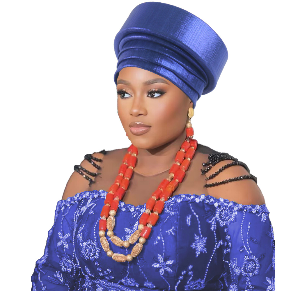 Bronzing African Headtie Braid Turban Caps for Women Nigeria Wedding Geles Party Headgear Headpiece Auto Gele Female Head Wraps