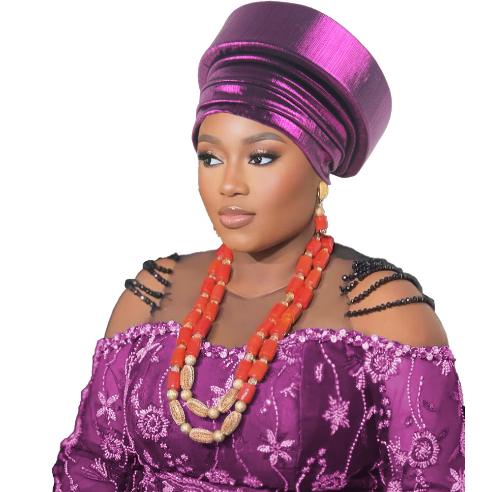Bronzing African Headtie Braid Turban Caps for Women Nigeria Wedding Geles Party Headgear Headpiece Auto Gele Female Head Wraps