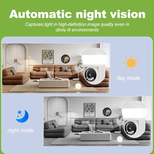 E27 Light Bulb Dual Screen WiFi Camera 5MP Indoor PTZ Security Camera IR Color Night Vision Wireless Surveillance CCTV Cams